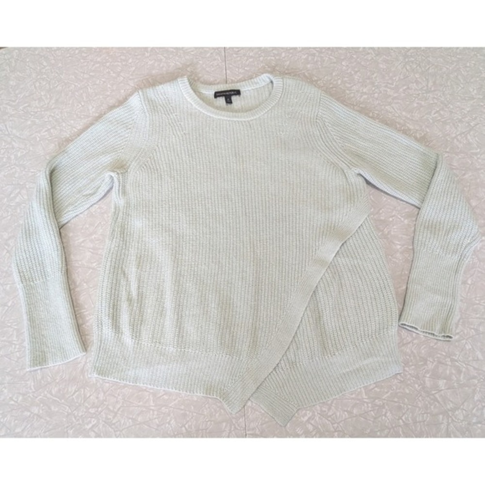 Banana Republic Pastel Green Sweater M Crossover Knit Wool Mohair Cotton